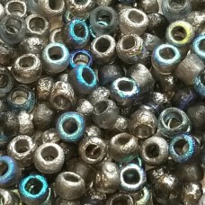 8/o Etched Seed Beads Crystal Etched Graphite Rainbow